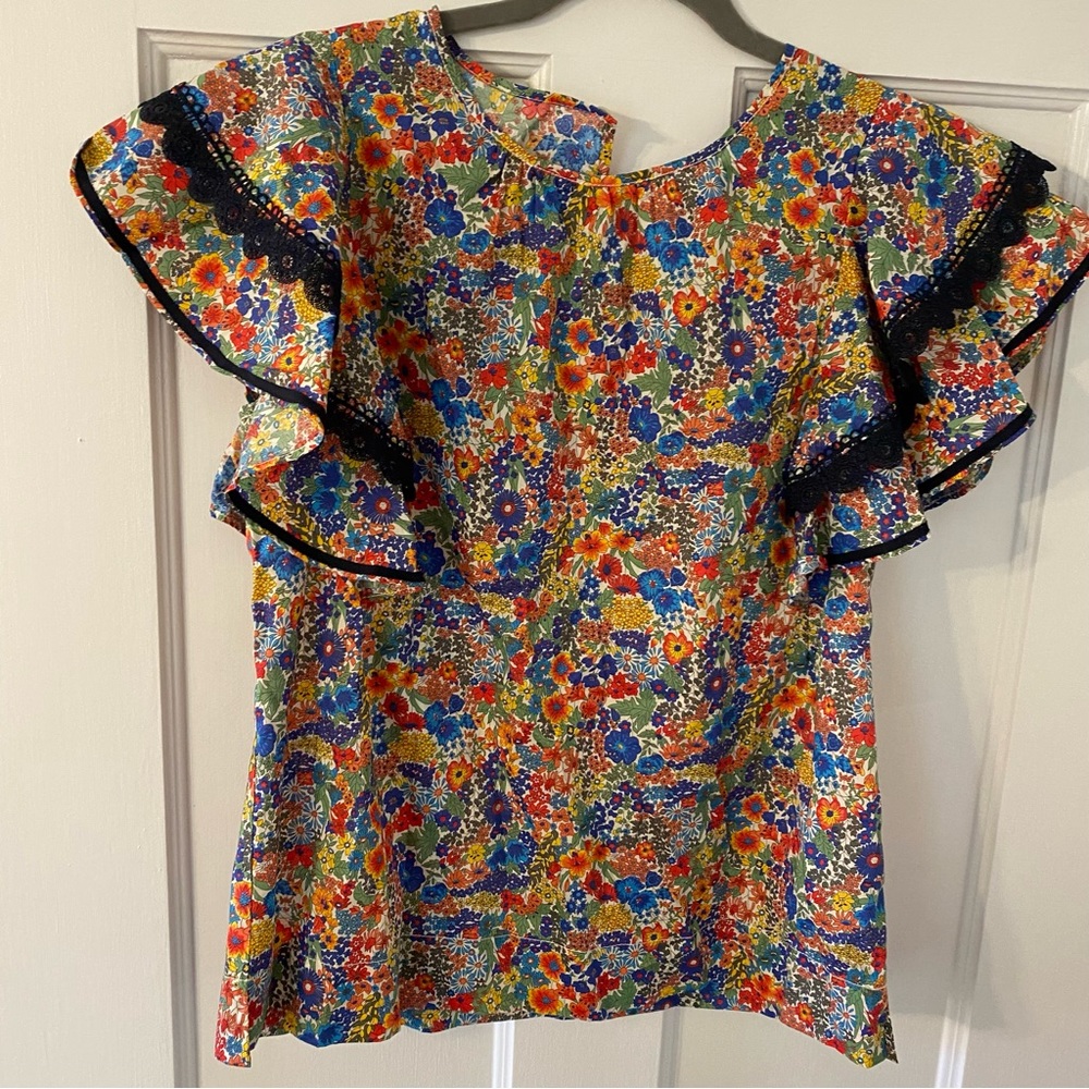 J.crew liberty print blouse ruffle sleeve small